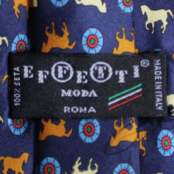 EFFESTI MODA Tie 100% Silk, Equestrian - Cognac, Light Blue, Burgundy & Navy - Picture 4 of 9